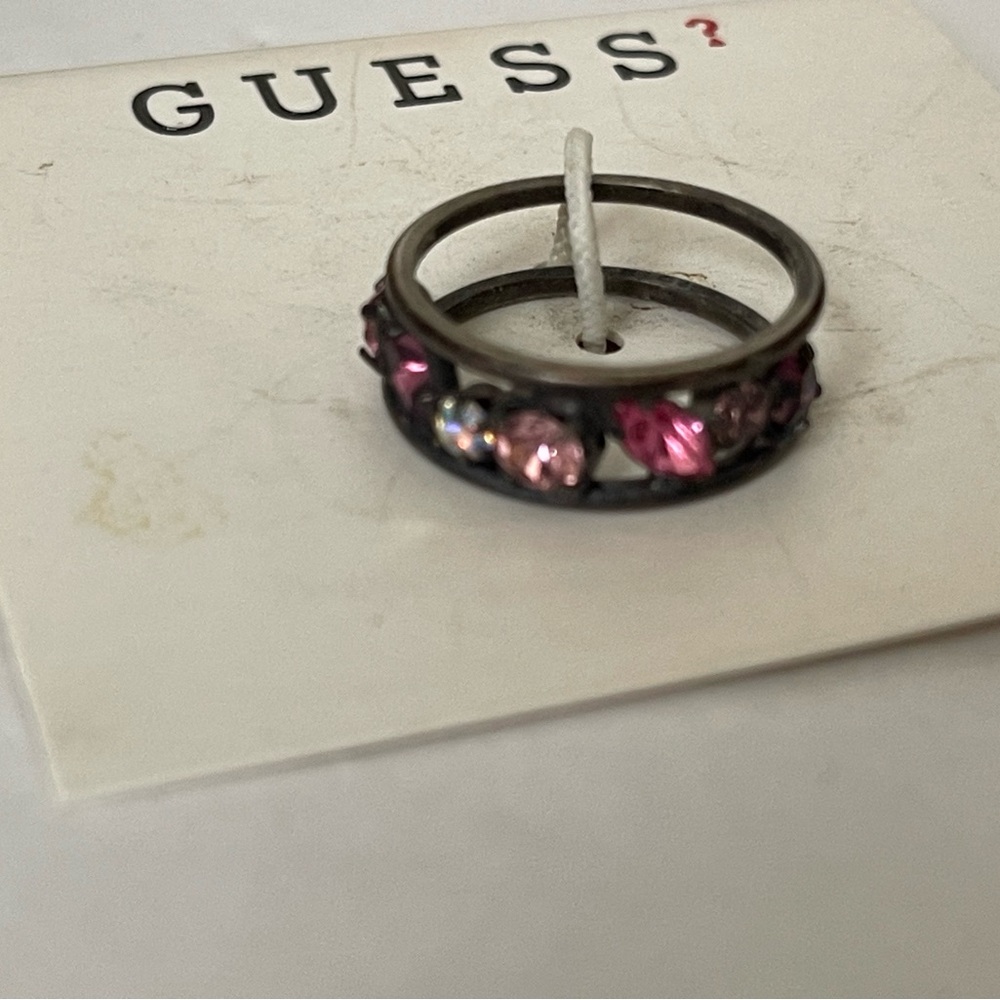 Guess Pink, purple, topaz rhinestone  and Silver Fashion Ring size 5